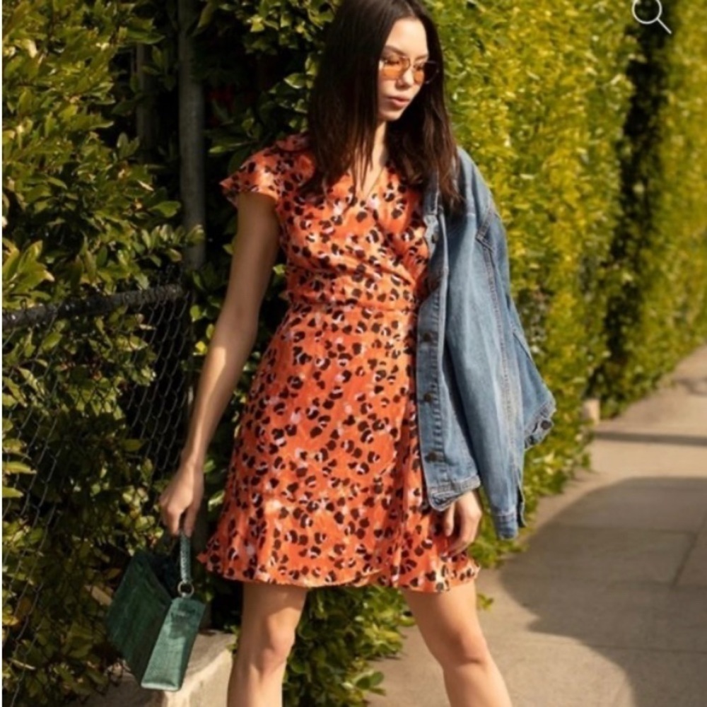 RARE Modcloth x Hutch Party Prowl Orange Leopard Print True Wrap Dress XS NEW